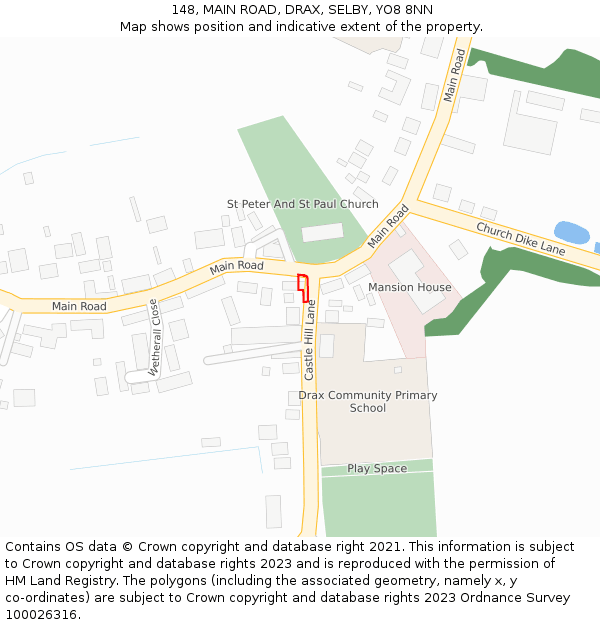 148, MAIN ROAD, DRAX, SELBY, YO8 8NN: Location map and indicative extent of plot