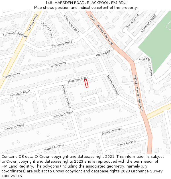 148, MARSDEN ROAD, BLACKPOOL, FY4 3DU: Location map and indicative extent of plot