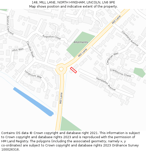 148, MILL LANE, NORTH HYKEHAM, LINCOLN, LN6 9PE: Location map and indicative extent of plot