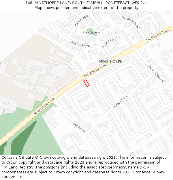 148, MINSTHORPE LANE, SOUTH ELMSALL, PONTEFRACT, WF9 2UH: Location map and indicative extent of plot