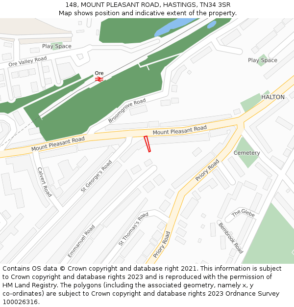 148, MOUNT PLEASANT ROAD, HASTINGS, TN34 3SR: Location map and indicative extent of plot