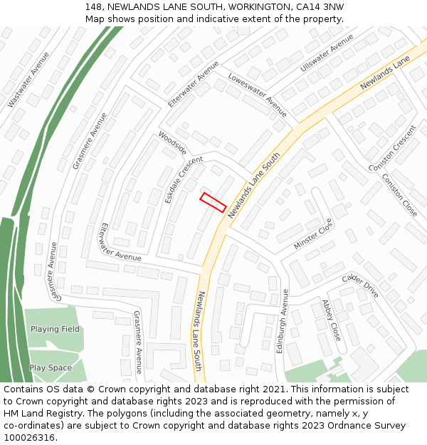 148, NEWLANDS LANE SOUTH, WORKINGTON, CA14 3NW: Location map and indicative extent of plot