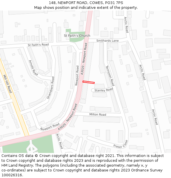 148, NEWPORT ROAD, COWES, PO31 7PS: Location map and indicative extent of plot