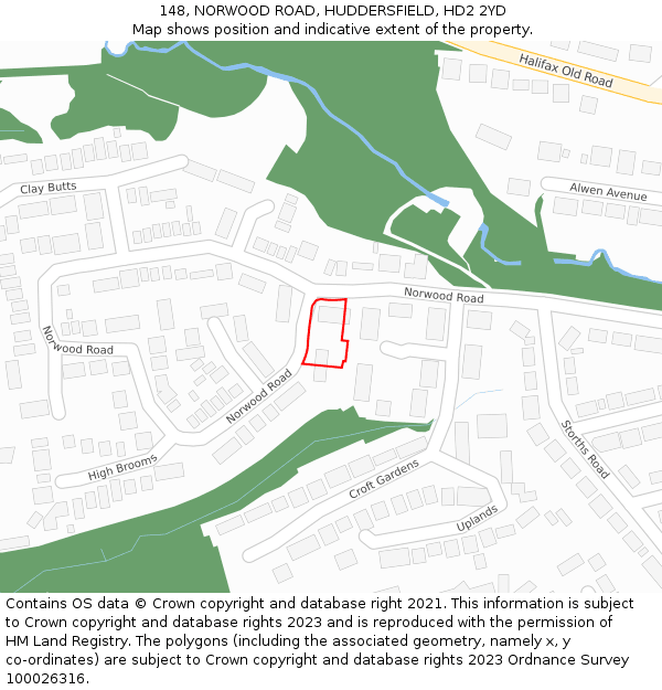 148, NORWOOD ROAD, HUDDERSFIELD, HD2 2YD: Location map and indicative extent of plot