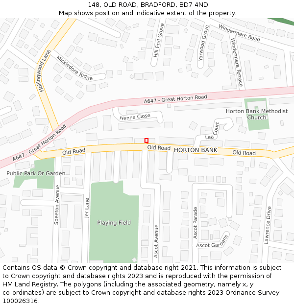 148, OLD ROAD, BRADFORD, BD7 4ND: Location map and indicative extent of plot