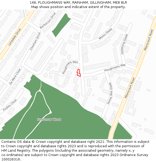 148, PLOUGHMANS WAY, RAINHAM, GILLINGHAM, ME8 8LR: Location map and indicative extent of plot