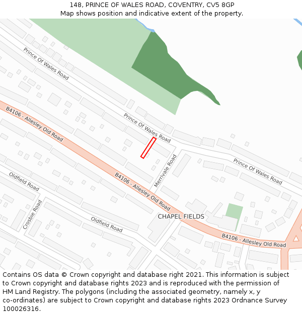 148, PRINCE OF WALES ROAD, COVENTRY, CV5 8GP: Location map and indicative extent of plot