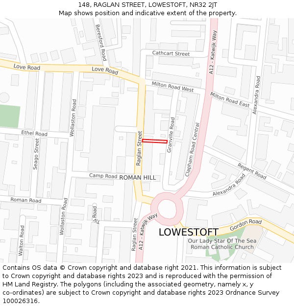 148, RAGLAN STREET, LOWESTOFT, NR32 2JT: Location map and indicative extent of plot