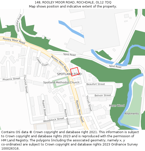 148, ROOLEY MOOR ROAD, ROCHDALE, OL12 7DQ: Location map and indicative extent of plot