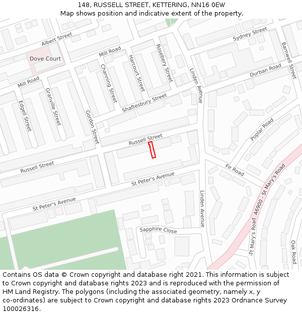 148, RUSSELL STREET, KETTERING, NN16 0EW: Location map and indicative extent of plot