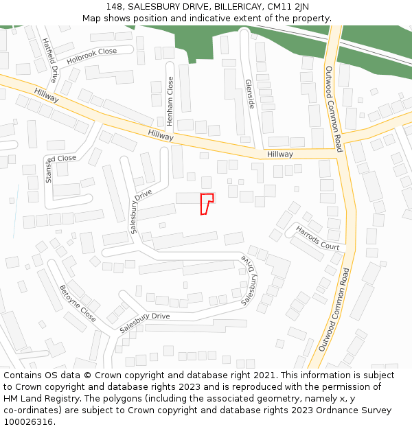 148, SALESBURY DRIVE, BILLERICAY, CM11 2JN: Location map and indicative extent of plot