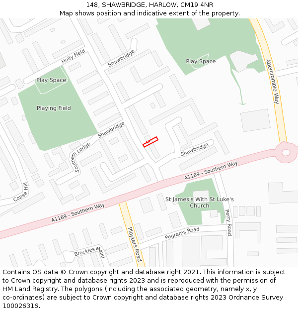 148, SHAWBRIDGE, HARLOW, CM19 4NR: Location map and indicative extent of plot