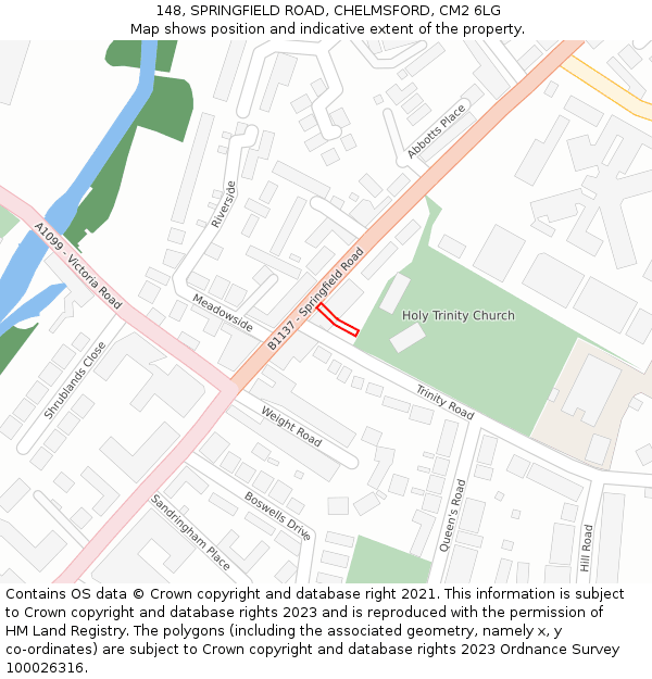 148, SPRINGFIELD ROAD, CHELMSFORD, CM2 6LG: Location map and indicative extent of plot