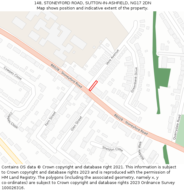 148, STONEYFORD ROAD, SUTTON-IN-ASHFIELD, NG17 2DN: Location map and indicative extent of plot