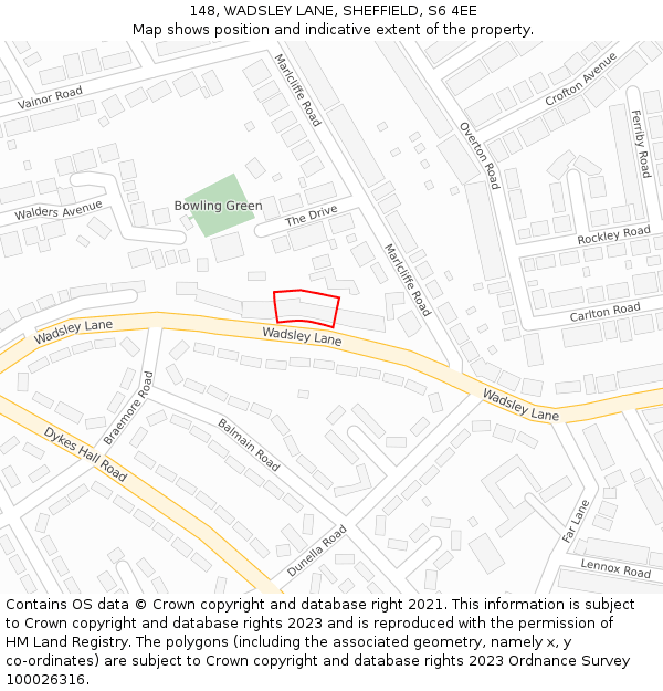 148, WADSLEY LANE, SHEFFIELD, S6 4EE: Location map and indicative extent of plot