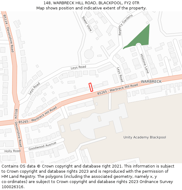 148, WARBRECK HILL ROAD, BLACKPOOL, FY2 0TR: Location map and indicative extent of plot