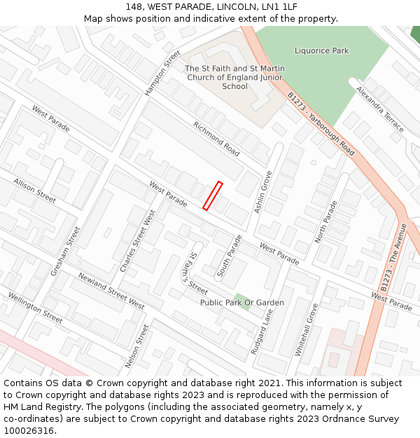 148, WEST PARADE, LINCOLN, LN1 1LF: Location map and indicative extent of plot