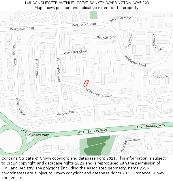 148, WINCHESTER AVENUE, GREAT SANKEY, WARRINGTON, WA5 1XY: Location map and indicative extent of plot
