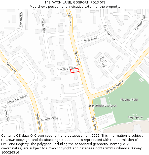 148, WYCH LANE, GOSPORT, PO13 0TE: Location map and indicative extent of plot