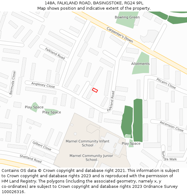 148A, FALKLAND ROAD, BASINGSTOKE, RG24 9PL: Location map and indicative extent of plot