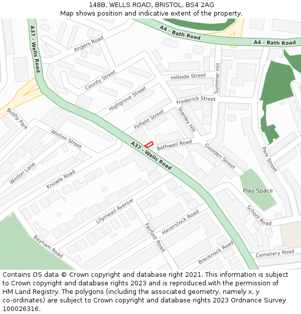 148B, WELLS ROAD, BRISTOL, BS4 2AG: Location map and indicative extent of plot