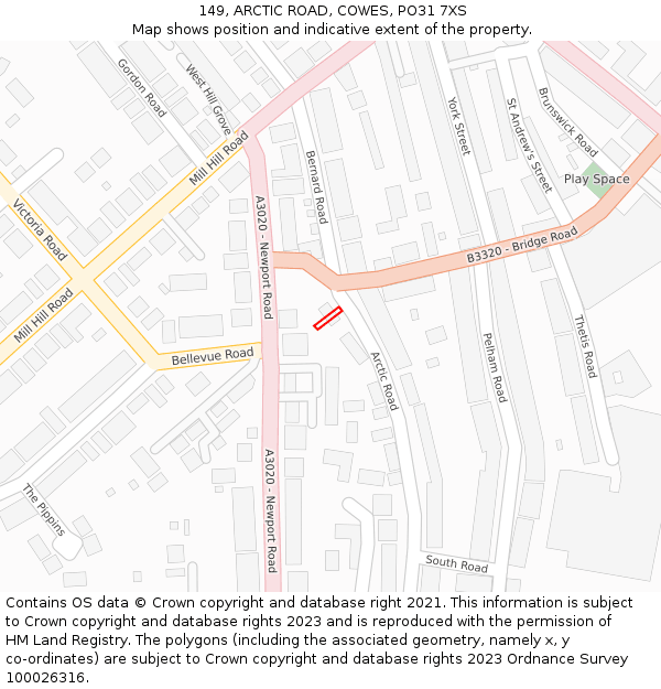149, ARCTIC ROAD, COWES, PO31 7XS: Location map and indicative extent of plot
