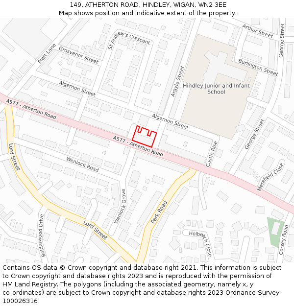 149, ATHERTON ROAD, HINDLEY, WIGAN, WN2 3EE: Location map and indicative extent of plot