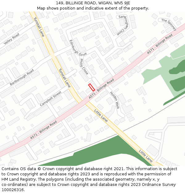 149, BILLINGE ROAD, WIGAN, WN5 9JE: Location map and indicative extent of plot