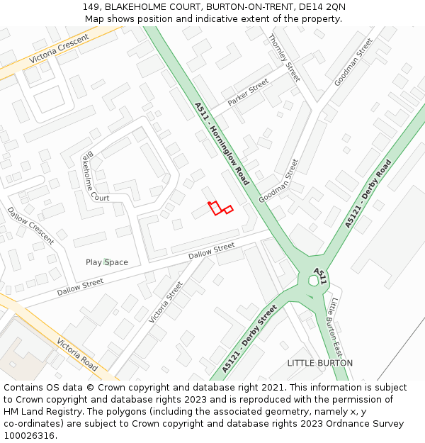 149, BLAKEHOLME COURT, BURTON-ON-TRENT, DE14 2QN: Location map and indicative extent of plot