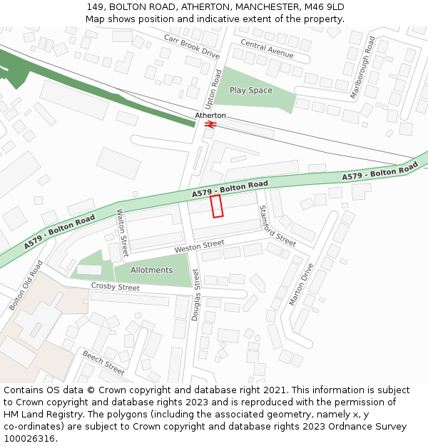 149, BOLTON ROAD, ATHERTON, MANCHESTER, M46 9LD: Location map and indicative extent of plot