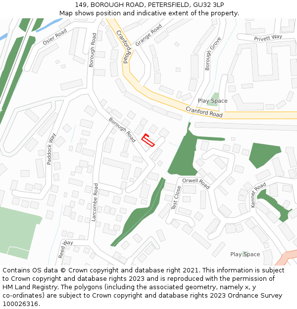 149, BOROUGH ROAD, PETERSFIELD, GU32 3LP: Location map and indicative extent of plot