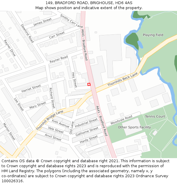 149, BRADFORD ROAD, BRIGHOUSE, HD6 4AS: Location map and indicative extent of plot