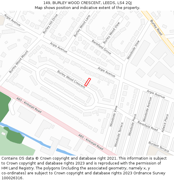 149, BURLEY WOOD CRESCENT, LEEDS, LS4 2QJ: Location map and indicative extent of plot