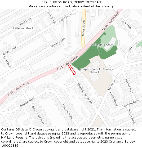149, BURTON ROAD, DERBY, DE23 6AB: Location map and indicative extent of plot