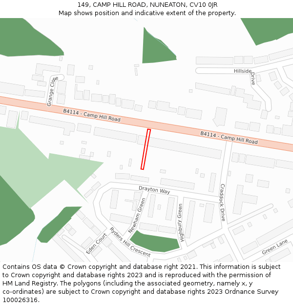 149, CAMP HILL ROAD, NUNEATON, CV10 0JR: Location map and indicative extent of plot