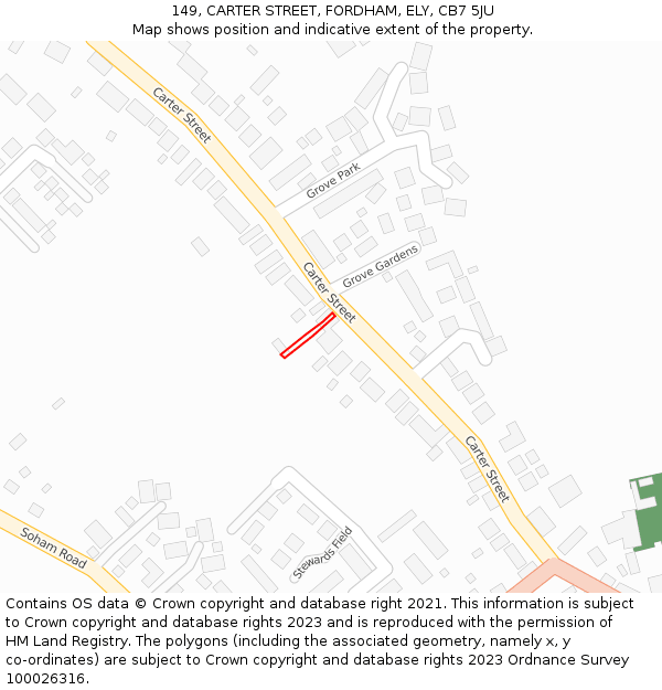 149, CARTER STREET, FORDHAM, ELY, CB7 5JU: Location map and indicative extent of plot