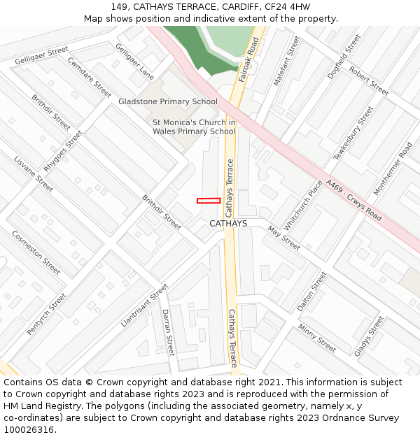 149, CATHAYS TERRACE, CARDIFF, CF24 4HW: Location map and indicative extent of plot