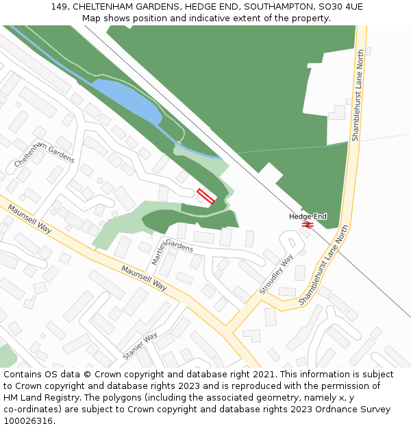 149, CHELTENHAM GARDENS, HEDGE END, SOUTHAMPTON, SO30 4UE: Location map and indicative extent of plot