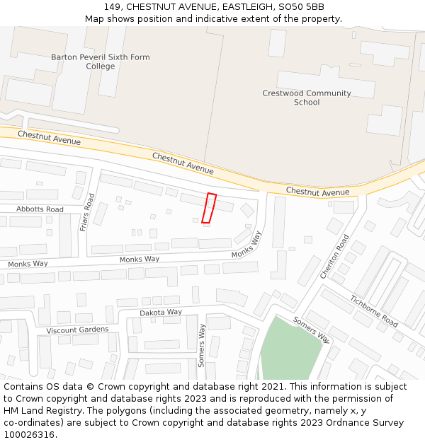 149, CHESTNUT AVENUE, EASTLEIGH, SO50 5BB: Location map and indicative extent of plot