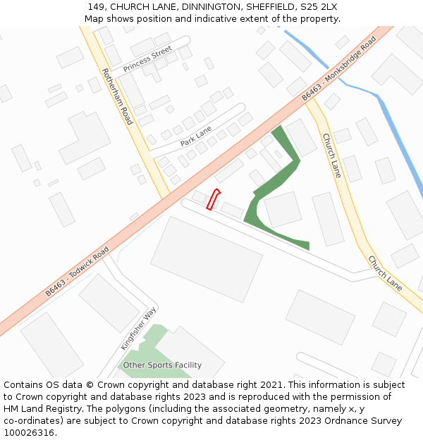 149, CHURCH LANE, DINNINGTON, SHEFFIELD, S25 2LX: Location map and indicative extent of plot