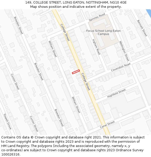 149, COLLEGE STREET, LONG EATON, NOTTINGHAM, NG10 4GE: Location map and indicative extent of plot