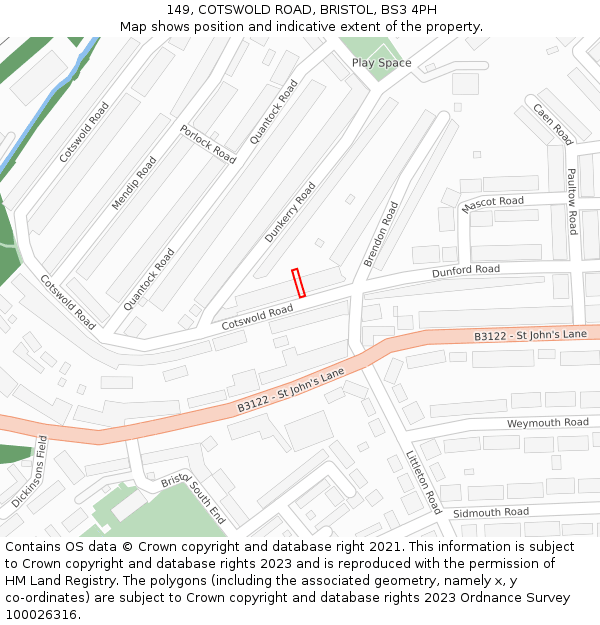 149, COTSWOLD ROAD, BRISTOL, BS3 4PH: Location map and indicative extent of plot