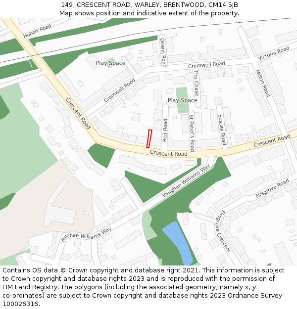 149, CRESCENT ROAD, WARLEY, BRENTWOOD, CM14 5JB: Location map and indicative extent of plot