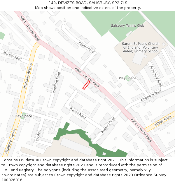 149, DEVIZES ROAD, SALISBURY, SP2 7LS: Location map and indicative extent of plot