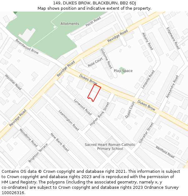 149, DUKES BROW, BLACKBURN, BB2 6DJ: Location map and indicative extent of plot