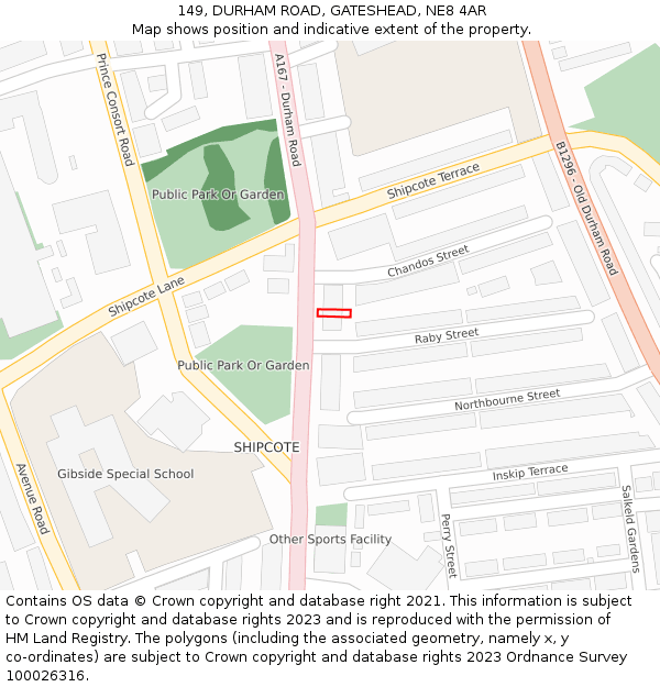 149, DURHAM ROAD, GATESHEAD, NE8 4AR: Location map and indicative extent of plot