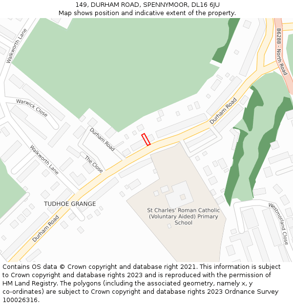 149, DURHAM ROAD, SPENNYMOOR, DL16 6JU: Location map and indicative extent of plot
