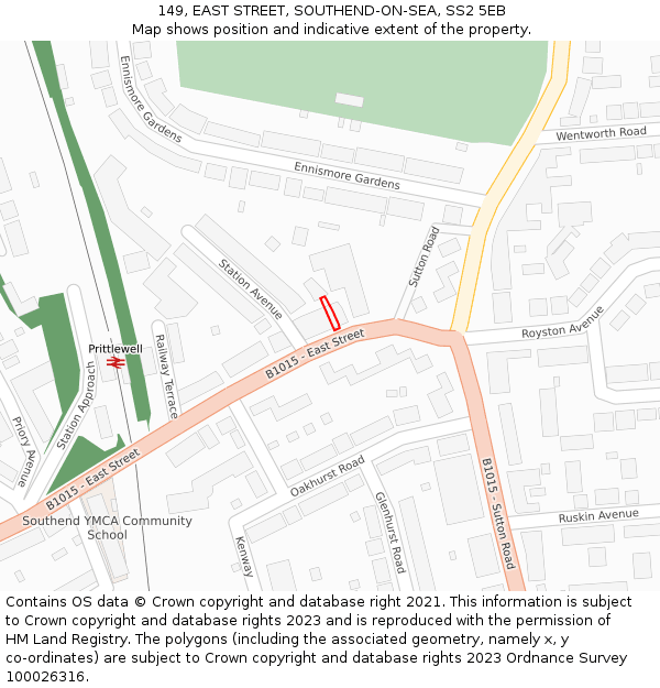 149, EAST STREET, SOUTHEND-ON-SEA, SS2 5EB: Location map and indicative extent of plot