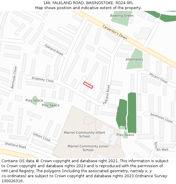 149, FALKLAND ROAD, BASINGSTOKE, RG24 9PL: Location map and indicative extent of plot