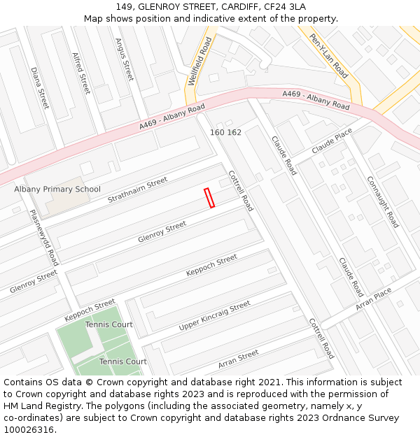 149, GLENROY STREET, CARDIFF, CF24 3LA: Location map and indicative extent of plot